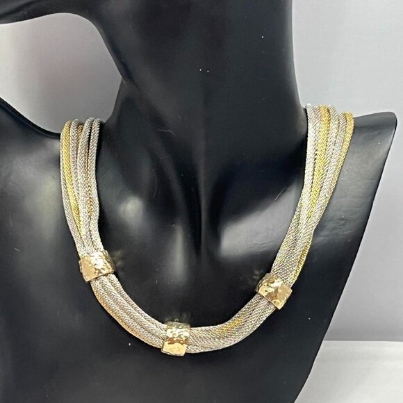 Ballet silver and gold corded chain with hammered gold beads necklace - Picture 1 of 7